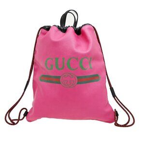 GUCCI GG Print Sherry 2Way Drawstring Backpack Bag Leather Pink Italy